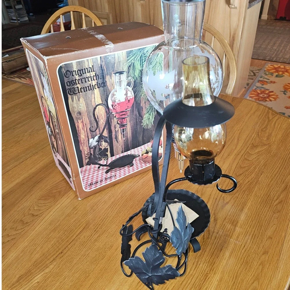 Vintage Austrian Made Etched Glass Wine Areator with Candle Stand